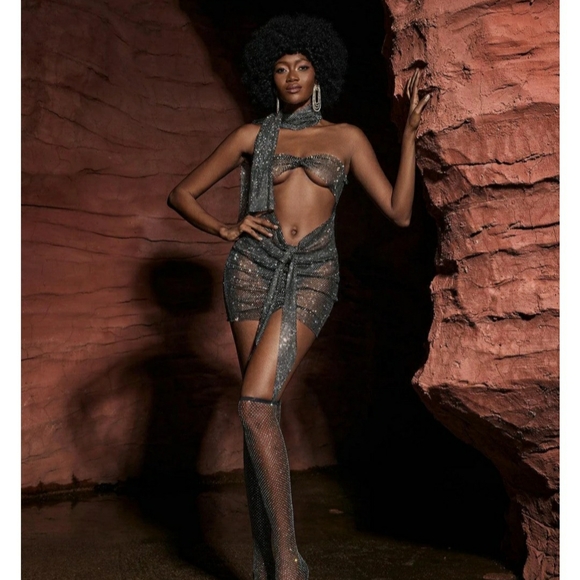 Mew Mews Dresses & Skirts - NWT - Sparkling Crystal Mesh multi ware Dress with Scarf Detail